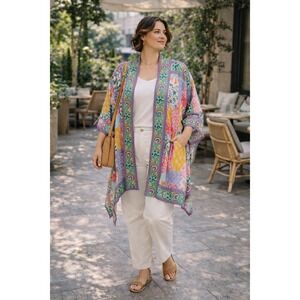 Artisan Patchwork Boho Kimono Jacket Open Front Oversized Festival Layer